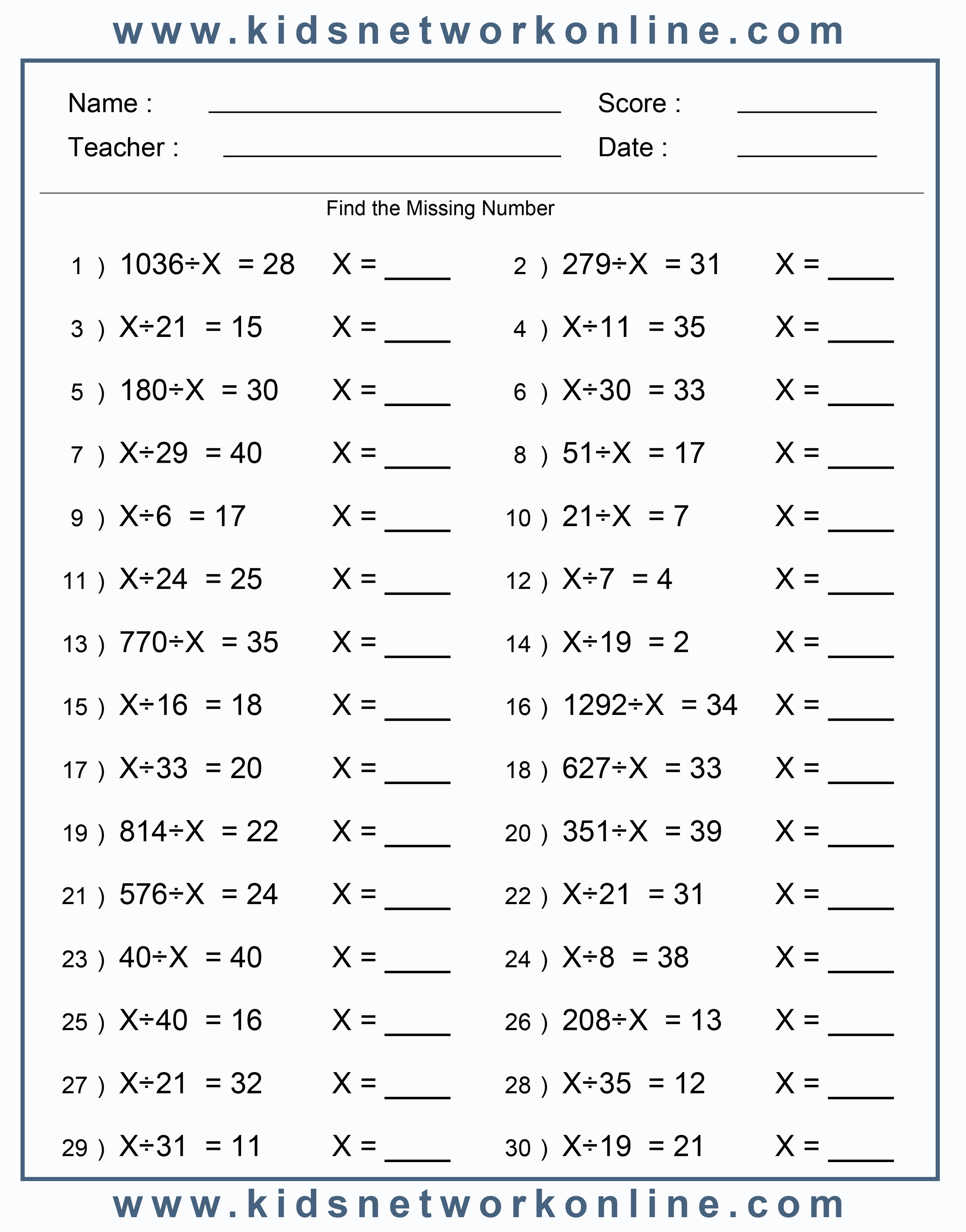 Division-find the missing number